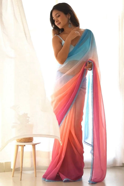 Stylish georgette saree inspired by Alia Bhatt, perfect for a trendy and elegant look at special events.