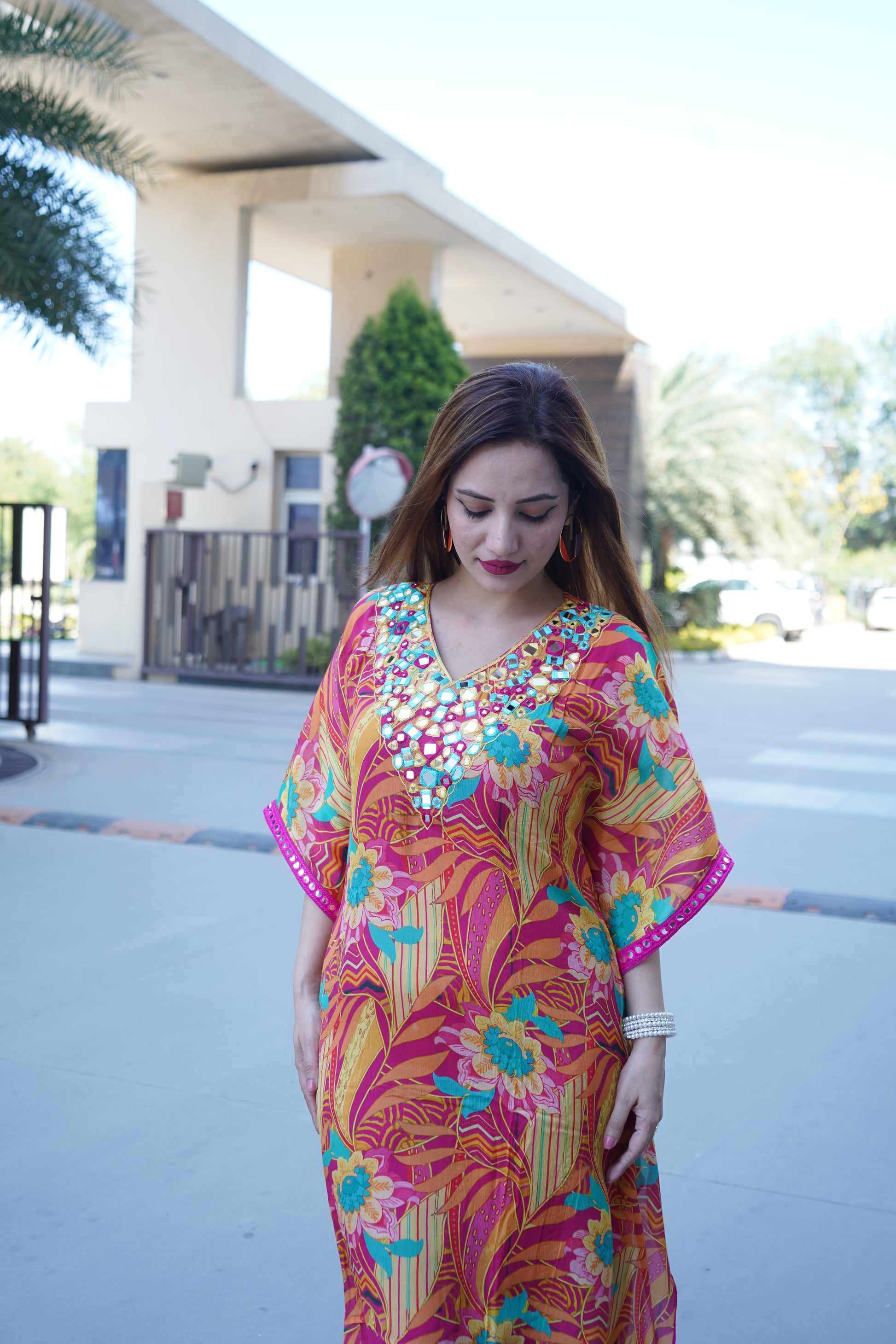 Chic mirror work kaftan outfit with stylish design
