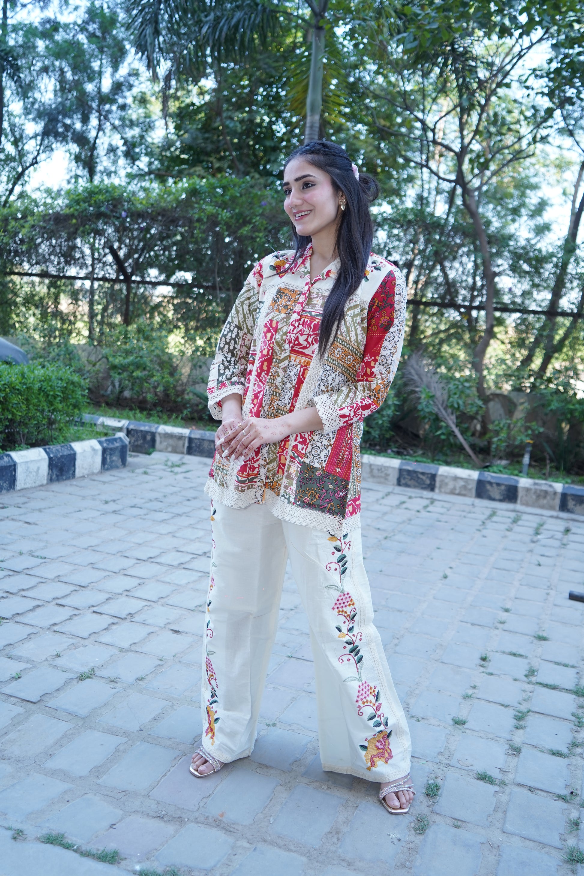 Classic printed cotton kurta with matching trouser.