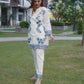 Contemporary white and grey cord set with elegant aari work