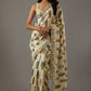Elegant Cream Floral Printed Chiffon Saree
