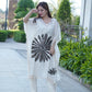 Lurex Striped Floral Printed Embroidered Kaftan Kurta with Pant