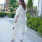 Lurex Striped Floral Printed Embroidered Kaftan Kurta with Pant