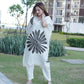 Lurex Striped Floral Printed Embroidered Kaftan Kurta with Pant