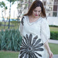 Lurex Striped Floral Printed Embroidered Kaftan Kurta with Pant
