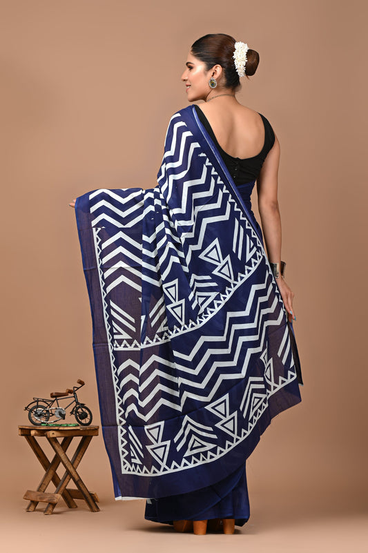 Printed Pure Cotton Mulmul Saree With Blouse