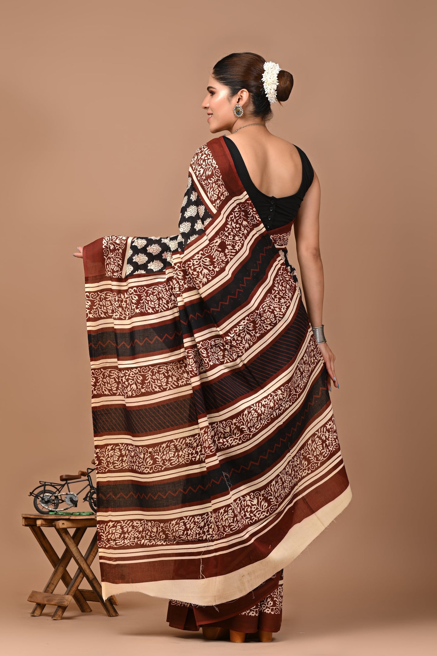 Black Red Pure HandBlock Printed Saree