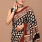 Black Red Pure HandBlock Printed Saree