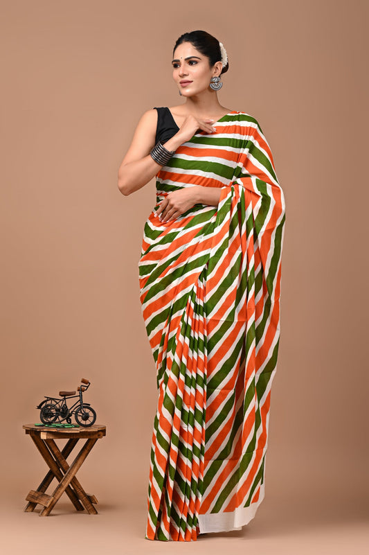 Exclusive Printed Pure Cotton Mulmul Saree With Blouse