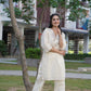 Designer off-white kurta set with silver striped Chanderi fabric

