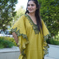 Designer satin kaftan coord set enhanced with lace detailing.
