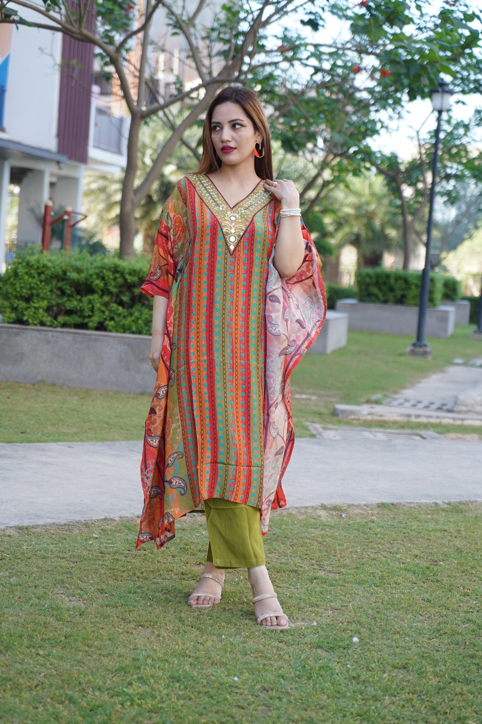 Designer striped kaftan crafted with high-quality fabric