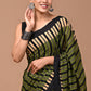 A premium cotton mulmul saree with unique designer prints, includes a matching blouse piece for a chic and effortless style.