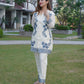 Elegant white and grey cord set with fine aari embroidery