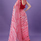 Stylish pink georgette saree with intricate Leheria prints for festive elegance.