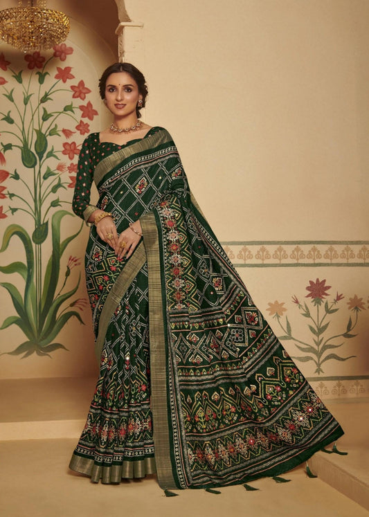 Elegant Zari Art Silk Ikat Saree with ethnic motifs printed design