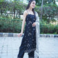 Festive black embroidered Shehnaaz straight suit for parties.