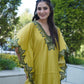 Festive satin kaftan style coord set with lace embellishment.