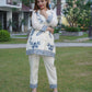  Festive white and grey cord set with detailed aari work