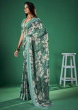 Graceful floral printed saree with a matching blouse piece, perfect for any special occasion or elegant daily wear.