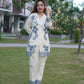 Graceful white with grey cord set featuring aari threadwork
