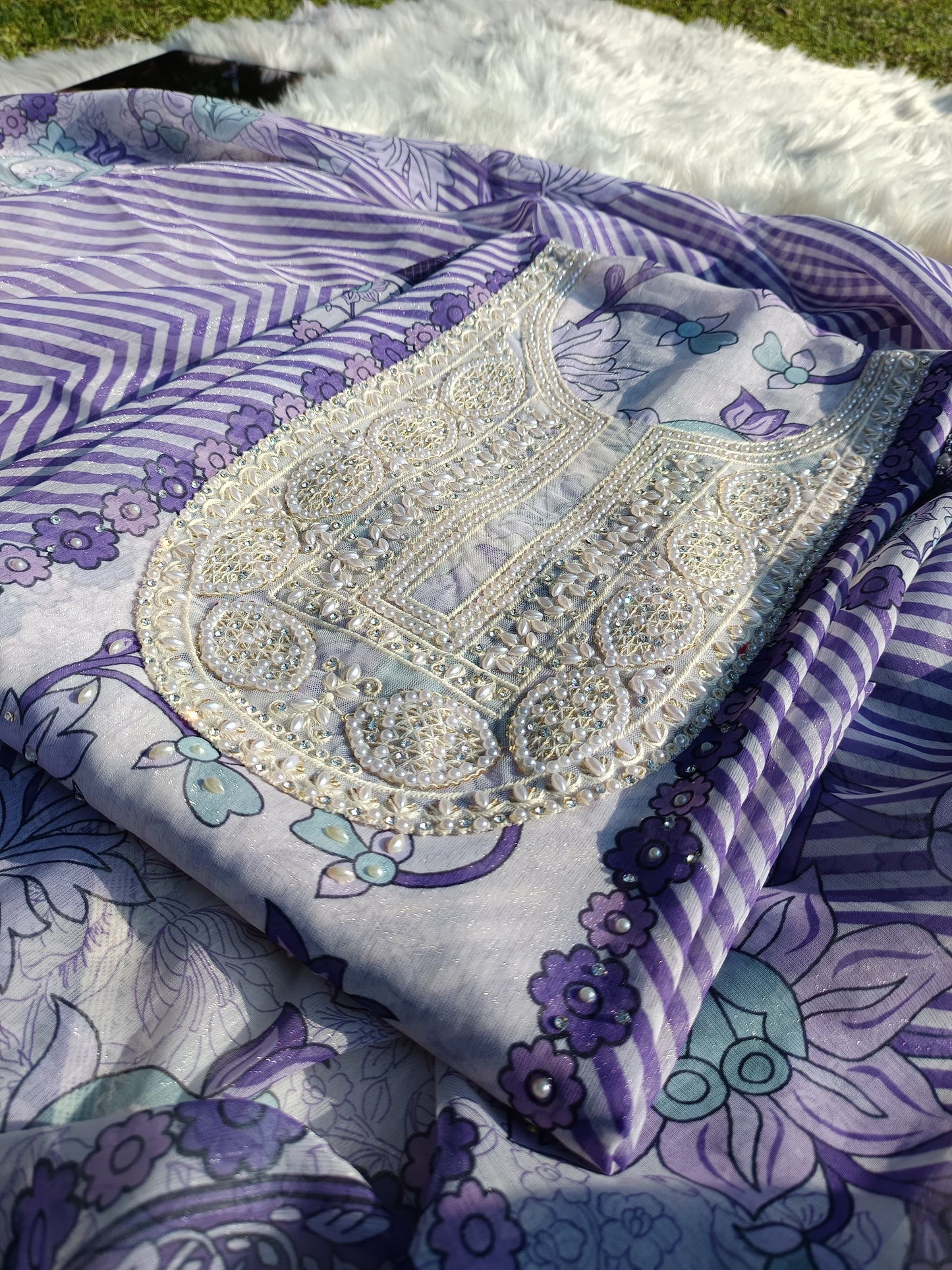 Full view of georgette suit styled elegantly for festive occasions