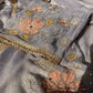 Complete set of grey organza silk suit with matching pants and dupatta