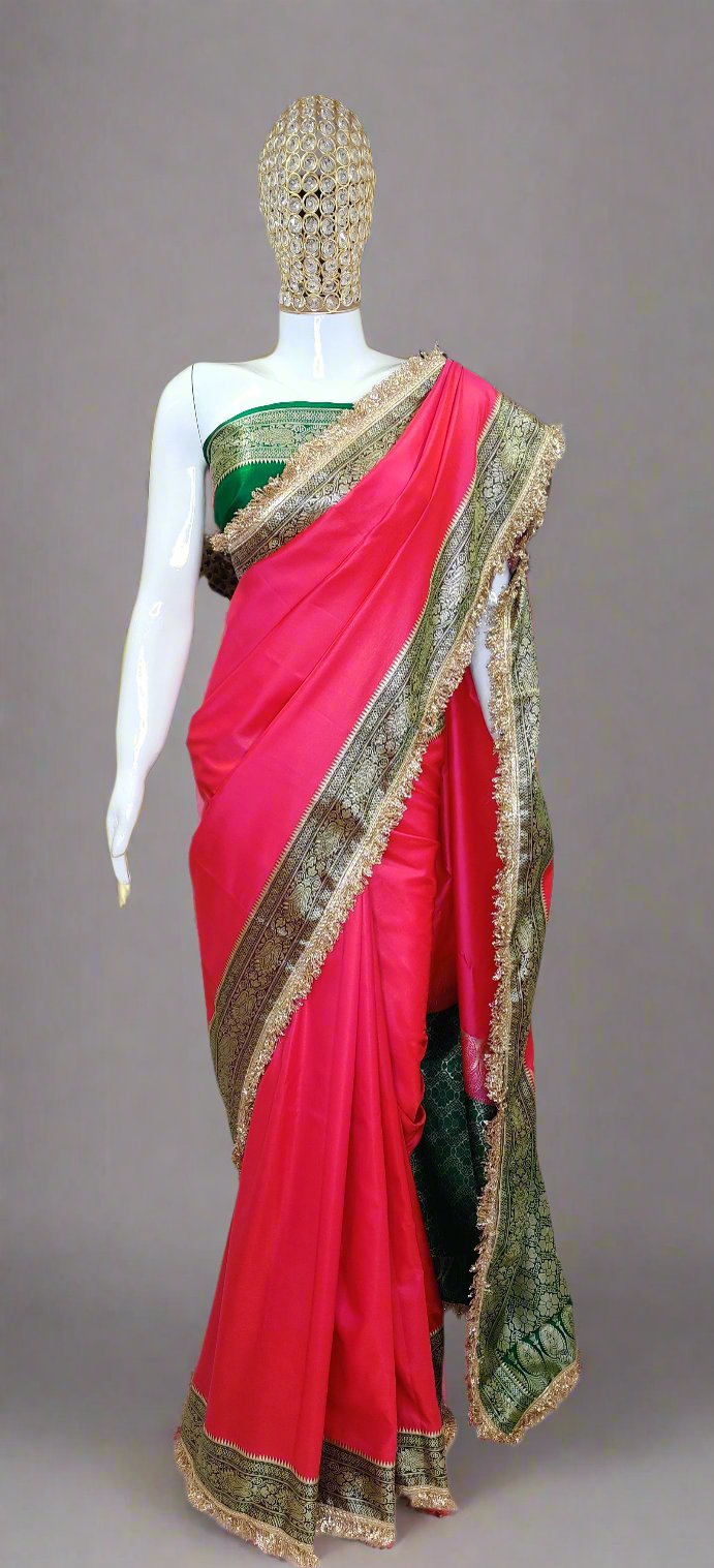 Rani Pink And Green Weaving Work Silk Saree