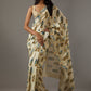 Cream Floral Printed Chiffon Saree