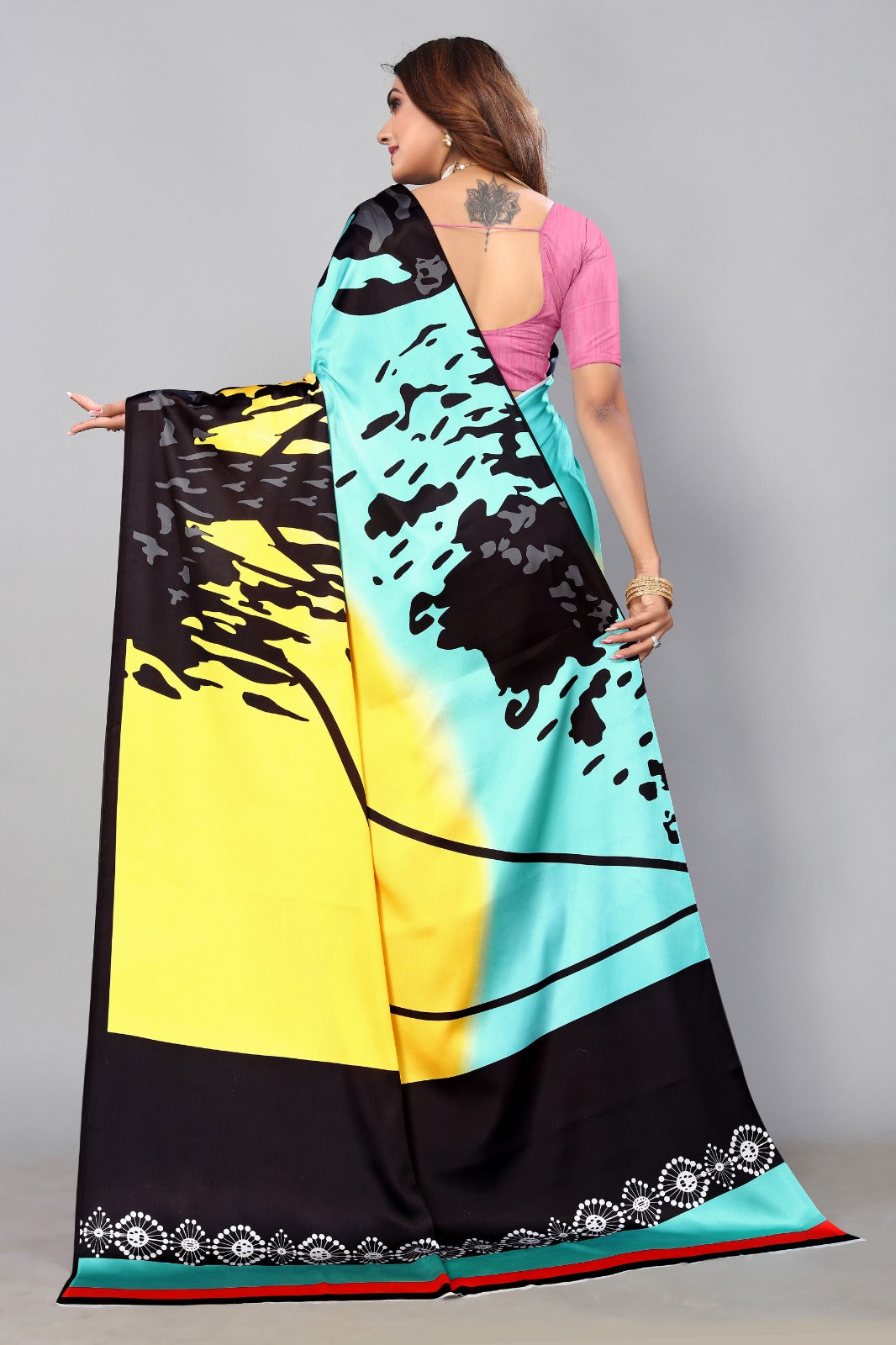 Soft Japan satin Multi saree with digital printed work