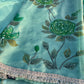 Luxe hand-painted tissue silk suit offering a breezy texture and exclusive designer appeal