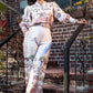 Pastel burst coord two-piece set with a blend of elegance and color