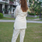  Premium white with grey cord set adorned with aari design