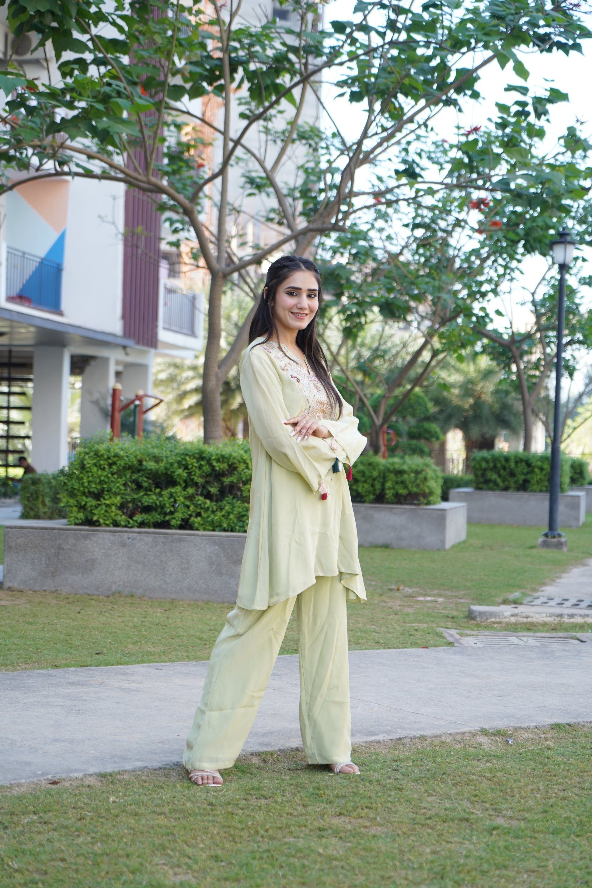 Premium embroidery coord set crafted from luxe fabric.