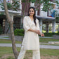 Premium Noor Chanderi kurta set in off-white with silver stripes