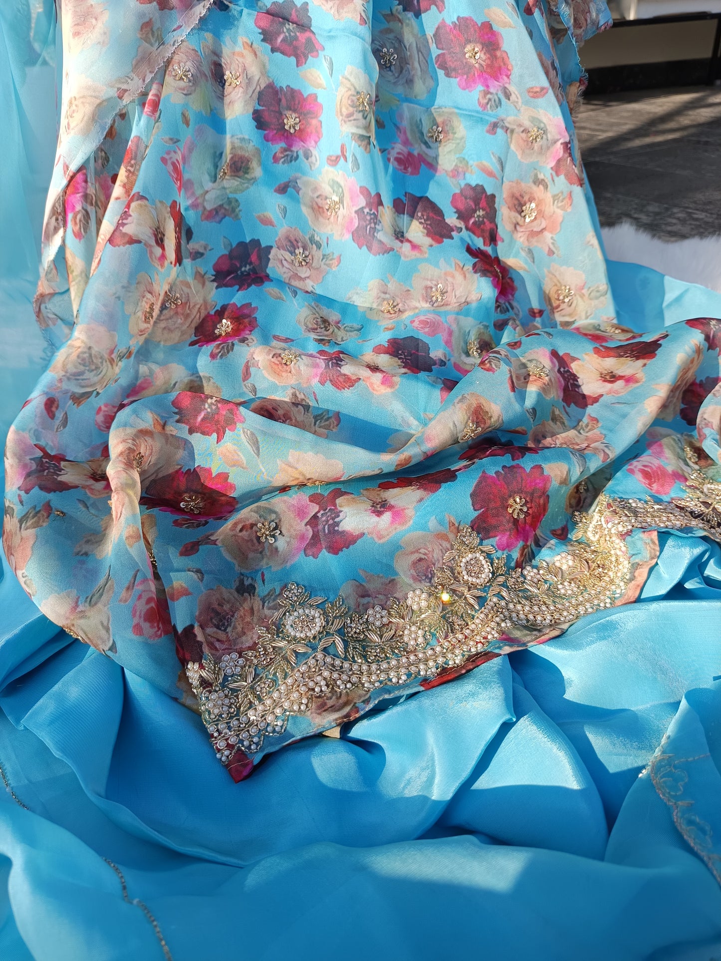 Graceful dupatta of the Pure Silk Suit featuring soft silk fabric and subtle design.