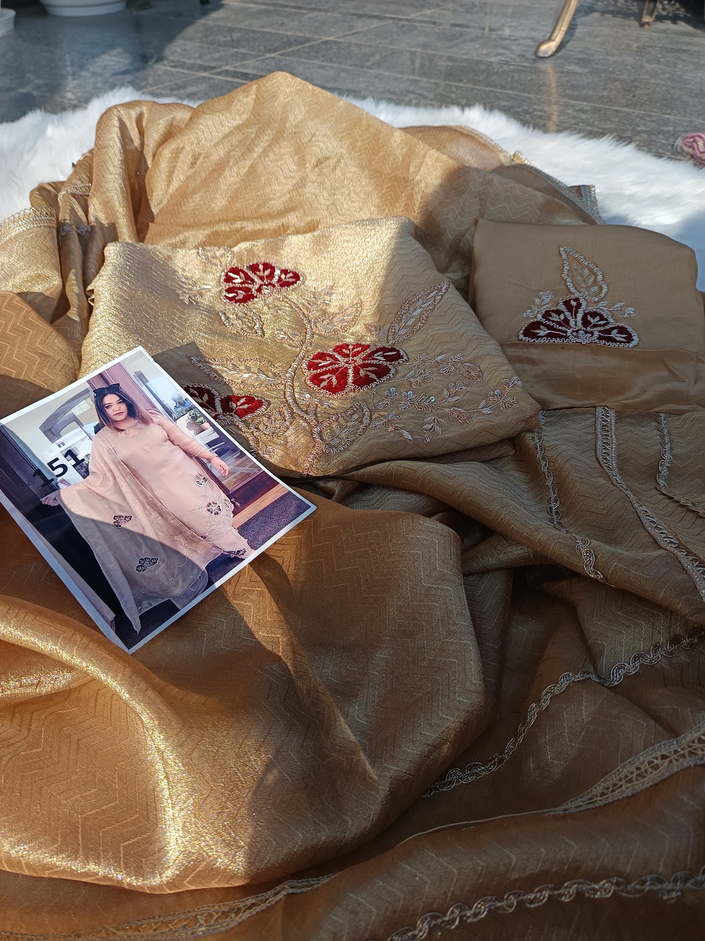 Tissue Silk Suit paired with a beautifully matching dupatta for a complete ethnic look

