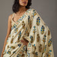 Graceful Soft Cream Floral Printed Chiffon Saree