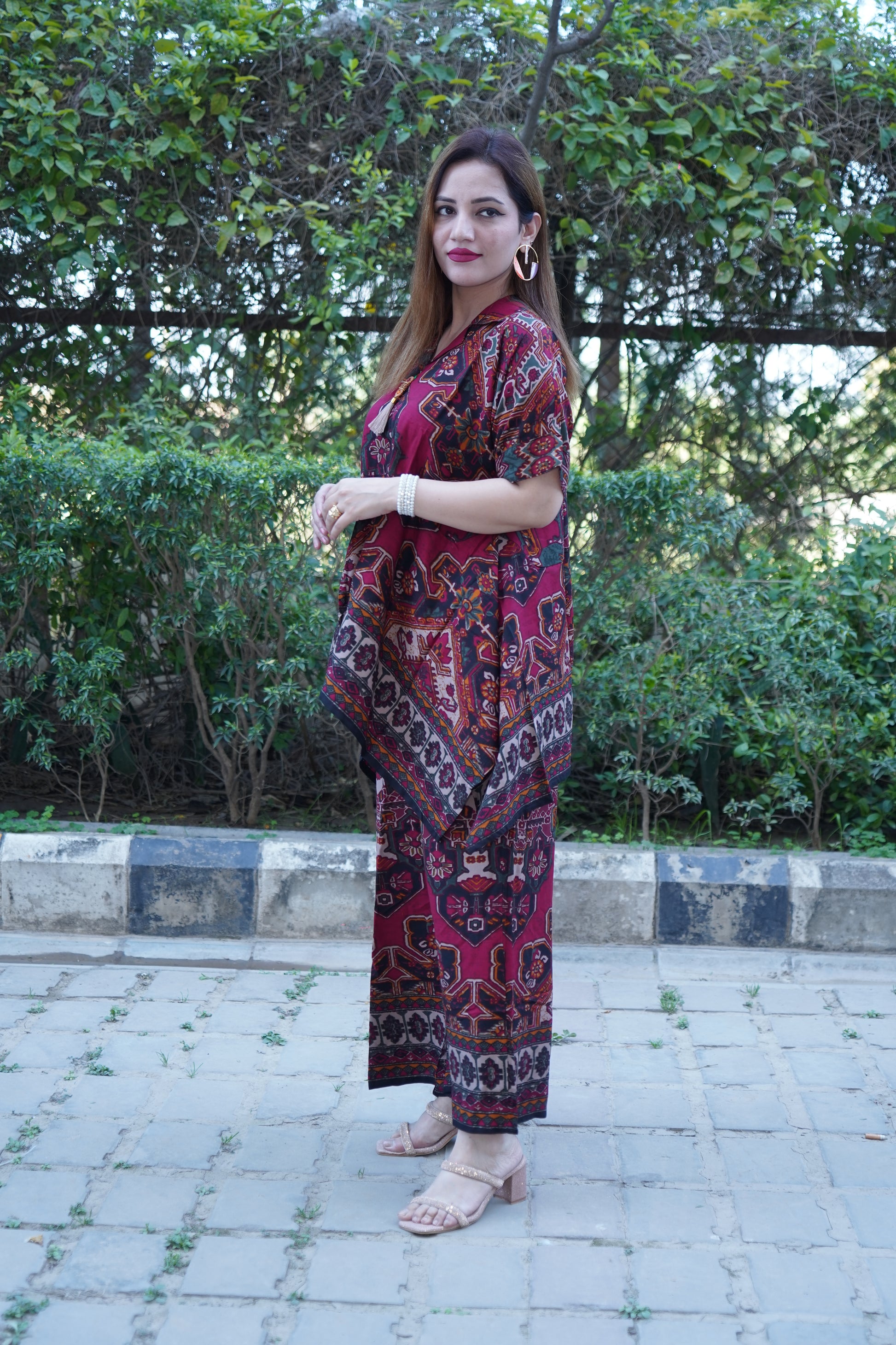 Stylish printed tunic with palazzo set featuring ethnic motifs