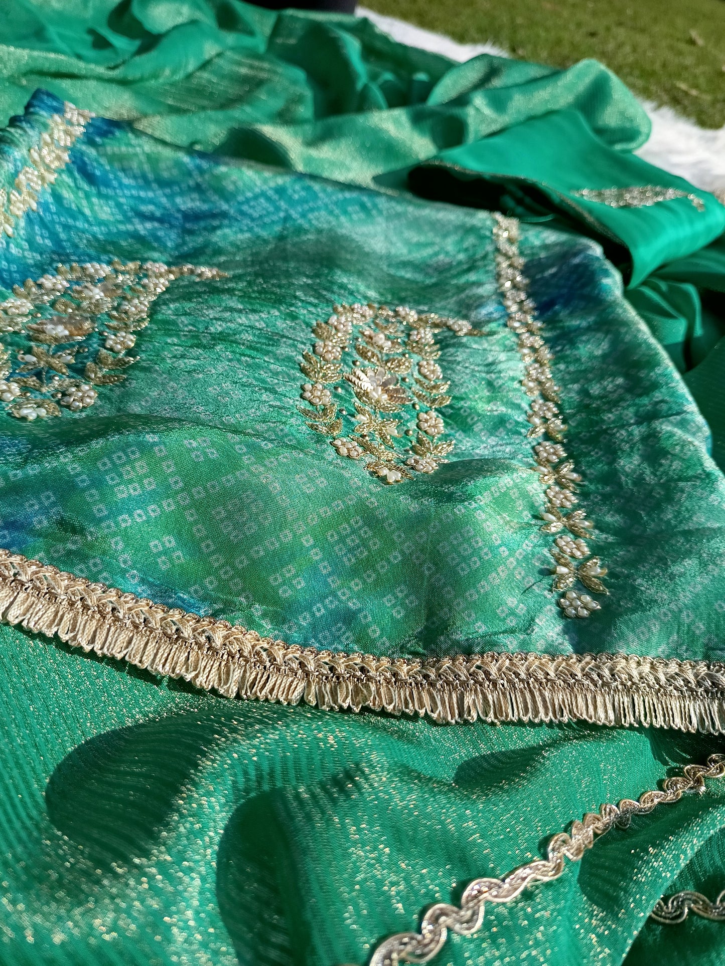 Traditional Bandhani suit set in lightweight organza silk