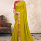Graceful green saree in Vichitra silk featuring classic lace embellishments