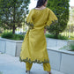 Trendy satin kaftan coord set with chic lace design.