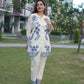 Trendy white and grey cord set with delicate aari embroidery
