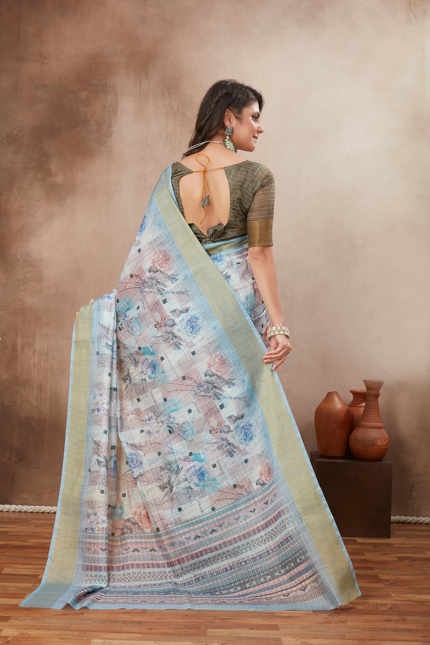 Light Blue Cotton Silk Saree