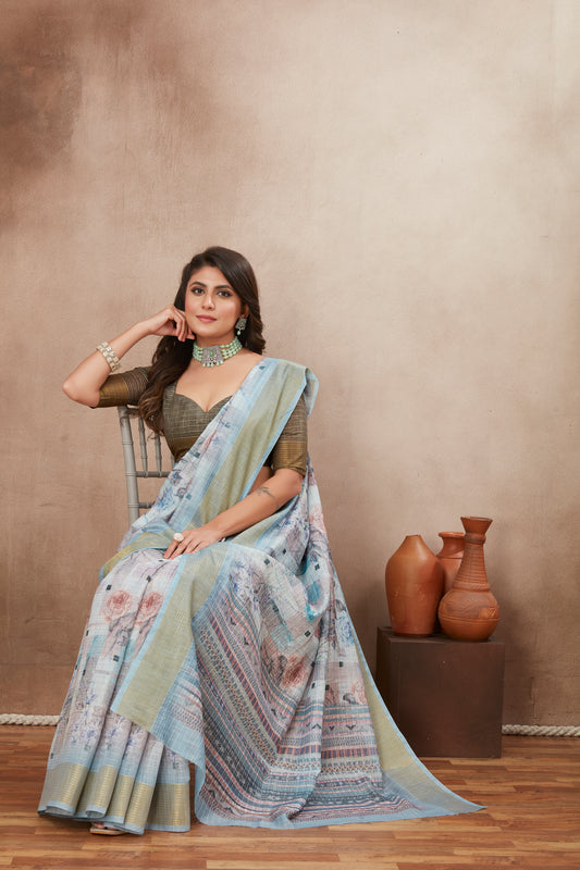 Light Blue Cotton Silk Saree