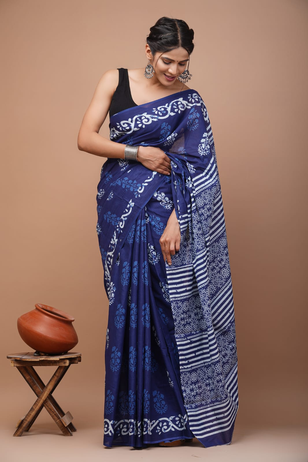 Printed Pure Cotton Mulmul Saree With Blouse