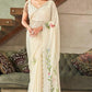 Women Chiffon White Printed Saree