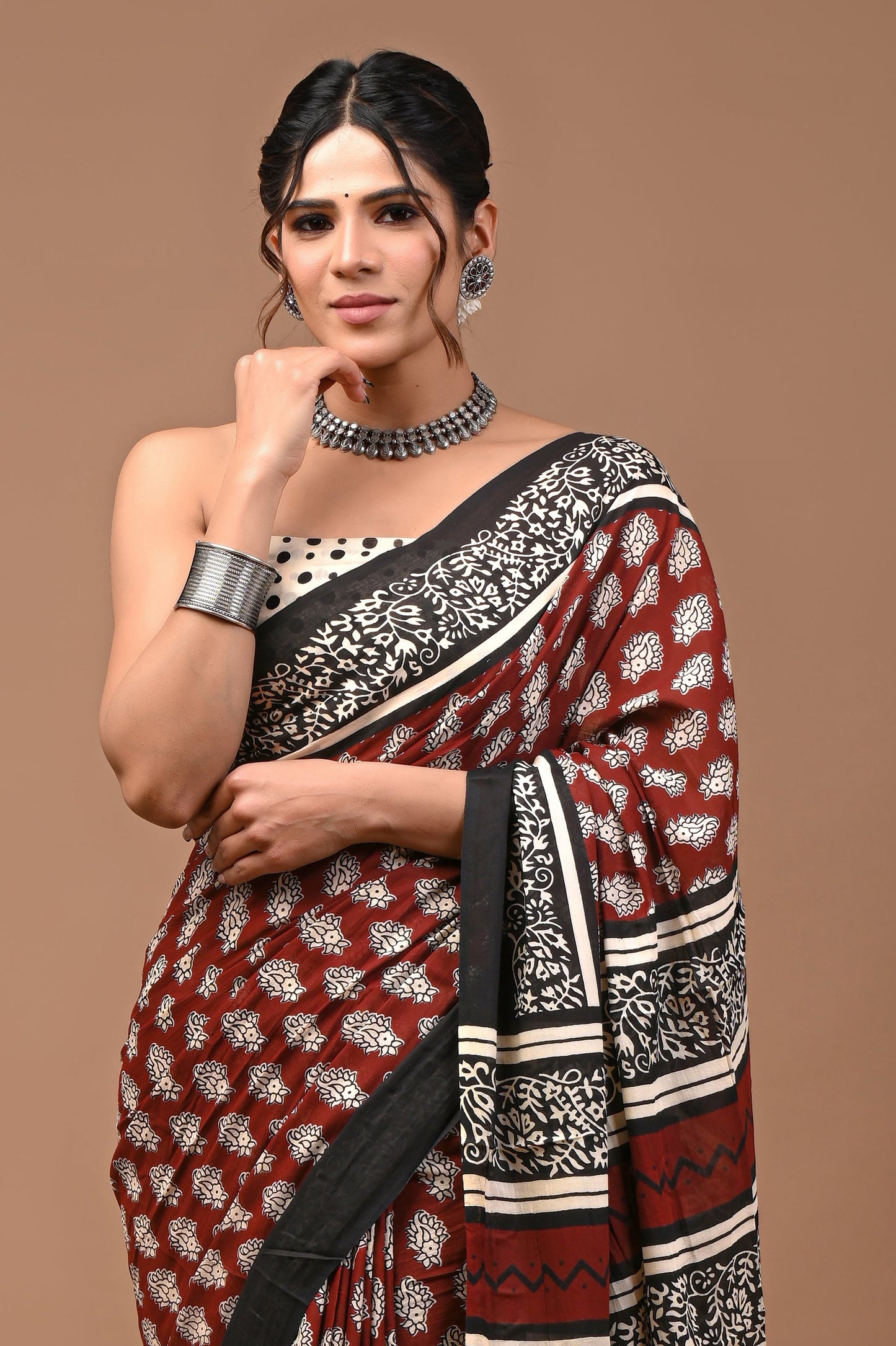 Breathable Mulmul Saree with Blouse, crafted for all-day comfort and effortless style.