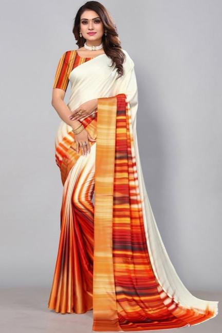 Colorful digital printed satin saree
