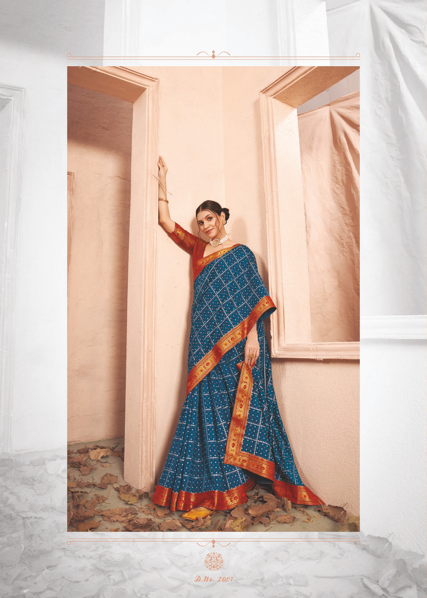 Teal & Gold Bandhani Printed Zari Saree